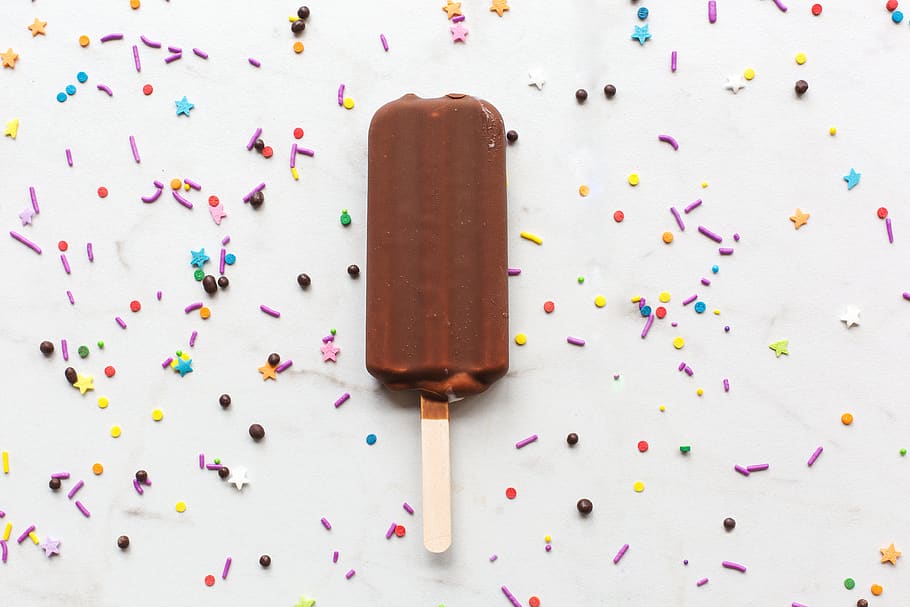 popsicle, ice cream, sprinkles, chocolate, dessert, snack, food, colorful, party, treat