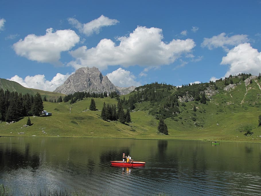 körbersee, boot, alpine, austria, vorarlberg, holiday, alpine lake, lake, bregenzerwald, hiking