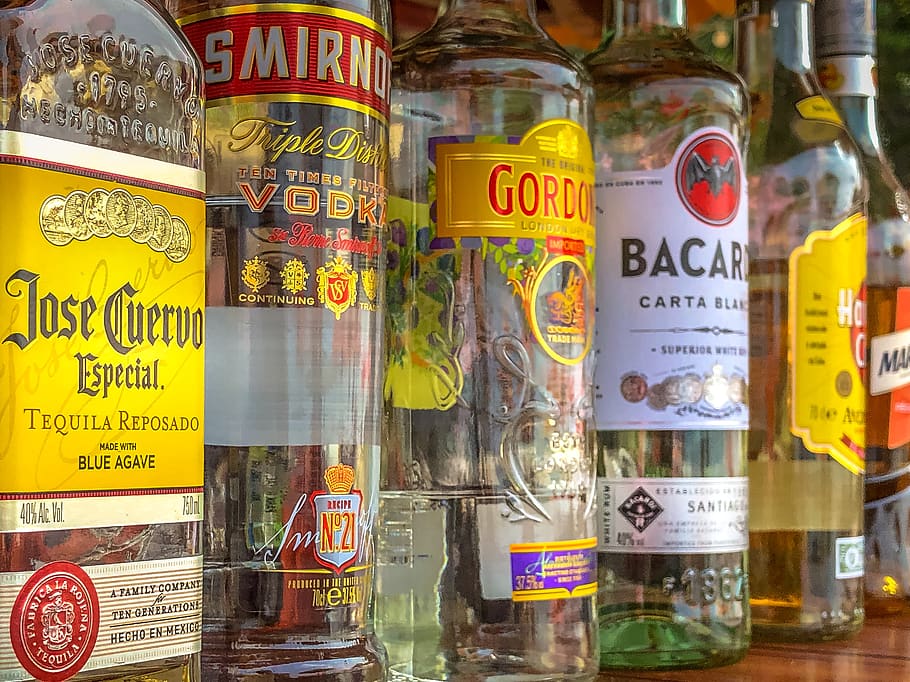 álcoois, vodka, vista, rum, tequila, garrafa, bebida, uísque, álcool, a cerimônia