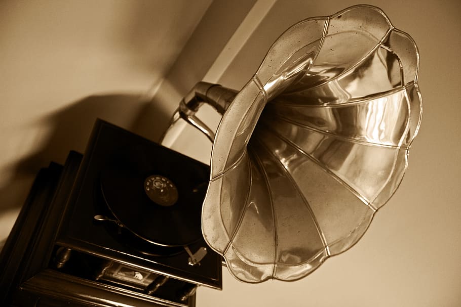 black, silver gramophone, gramophone, music, old school, turntable, vynil, disc, retro styled, arts culture and entertainment