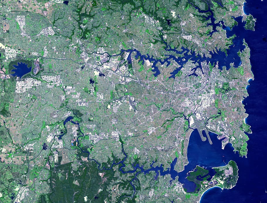 sydney, metropolitan, area, Satellite Image, Sydney Metropolitan Area, Australia, geography, metropolis, new south wales, public domain
