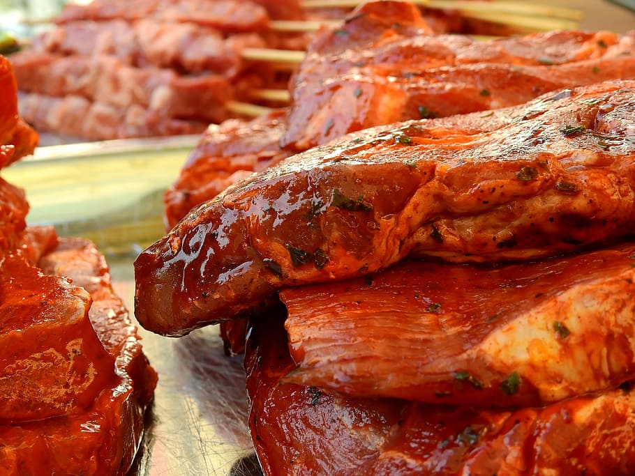 marinated barbecue meats, meat, raw, tasty, food, grill, grilled meats, frisch, eat, barbecue