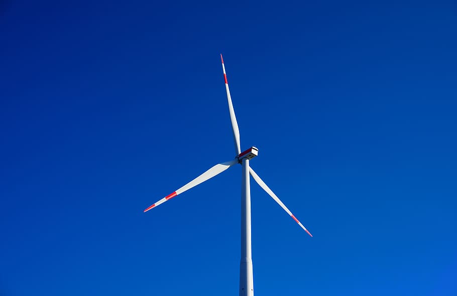 風車, 空, 青, 風力, エネルギー, 環境技術, ローター, 電流, 回転, 発電