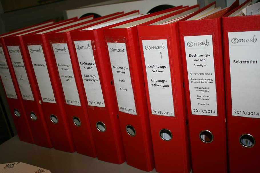 red, book lot, shelf, accounting, folder, archive, accountancy, office, drop, files