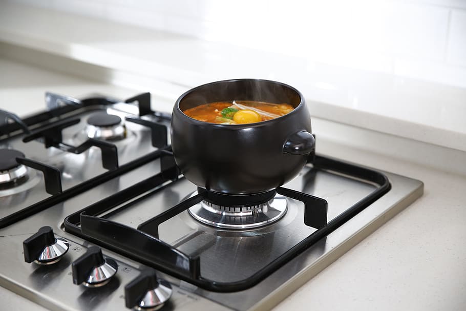 dining table, pot, nabe, stove, kitchen, appliance, burner - stove top, domestic kitchen, burning, fire