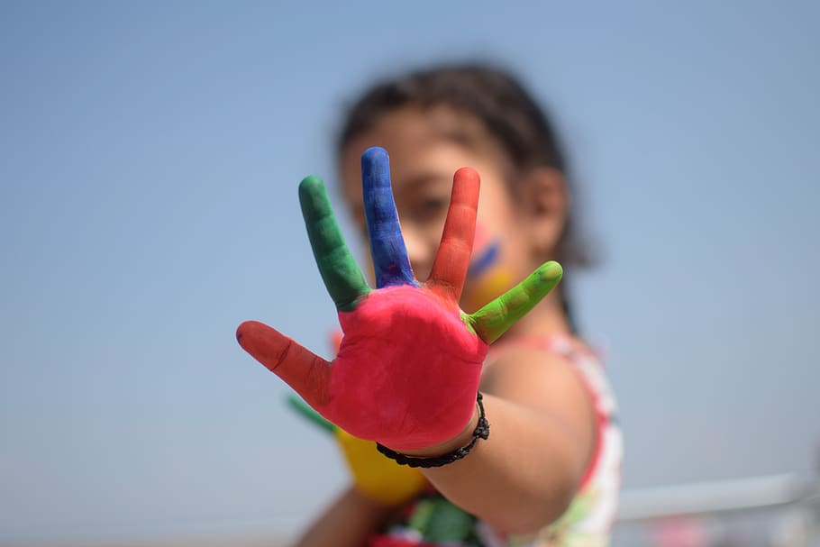 colorido, cinco dedos, criança, dedos, brincalhão, classificação, dígito, pré-escola, escola, ensino