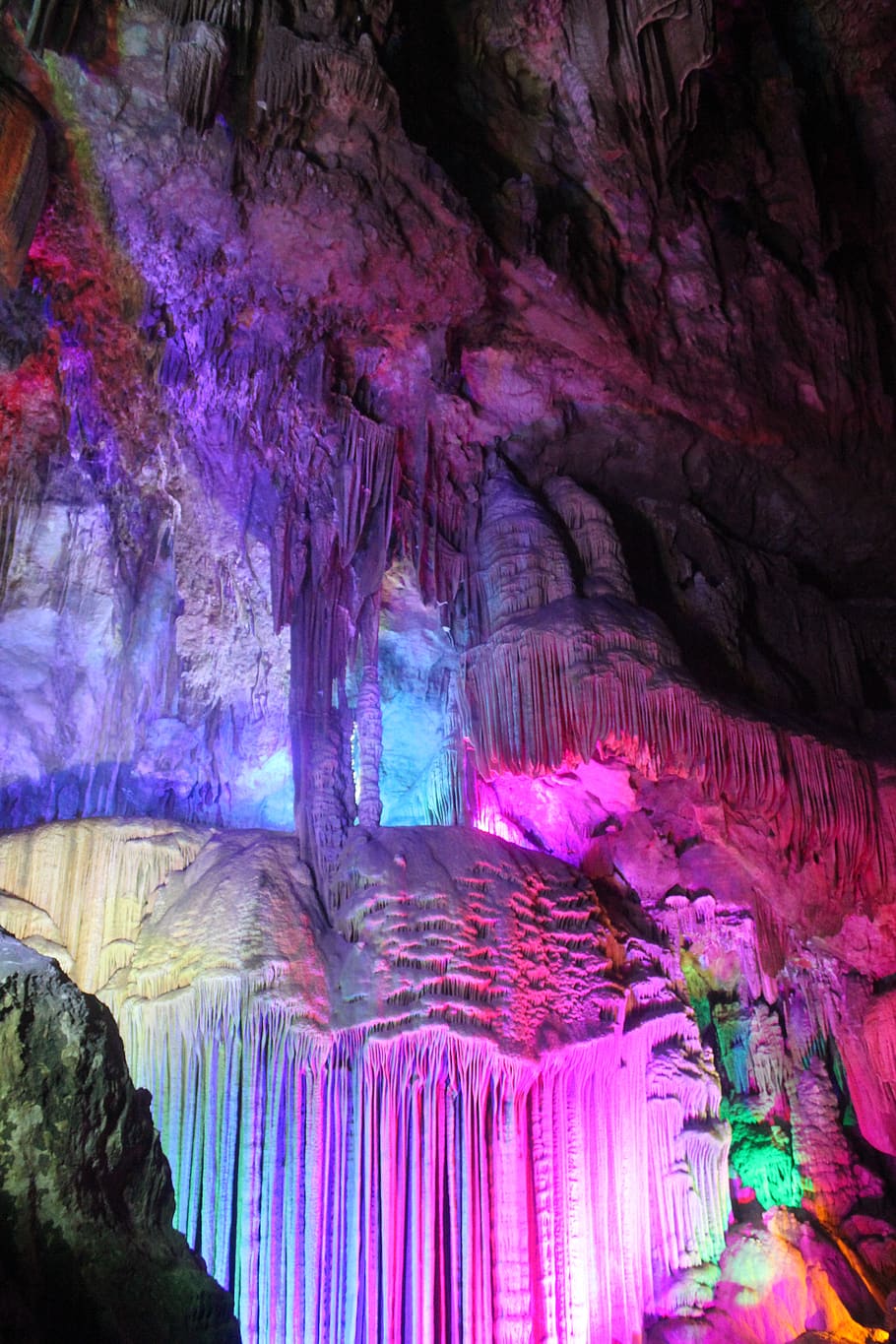 karst cave, karst, cave, rainbow, colors, guilin, china, geology, rock, rock formation