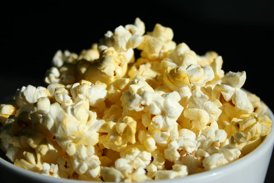 popcorn in bowl, popcorn, snack, food, delicious, treat, movie, cinema, tasty, appetizing