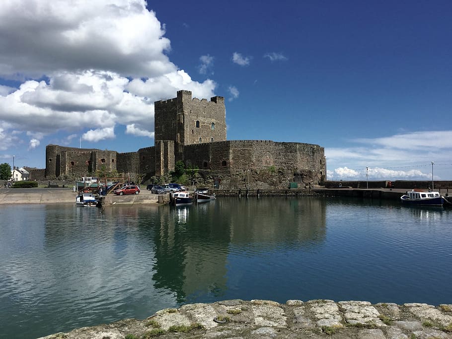 northern ireland, castle, sea, clouds, holiday, north, cool, mirroring, sky, built structure