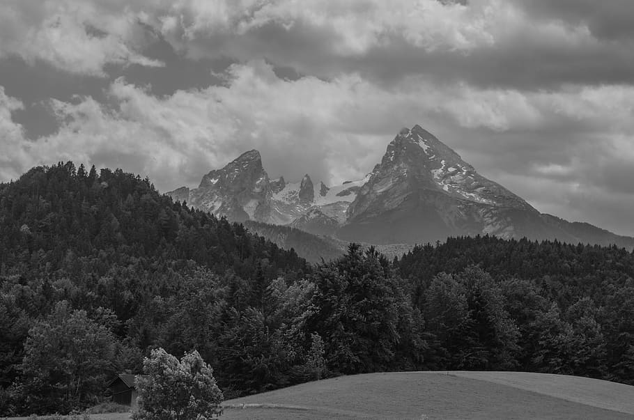 watzmann, berchtesgadener land, Watzmann, Berchtesgadener Land, black white, alpine, landscape, nature, rock, clouds, hiking