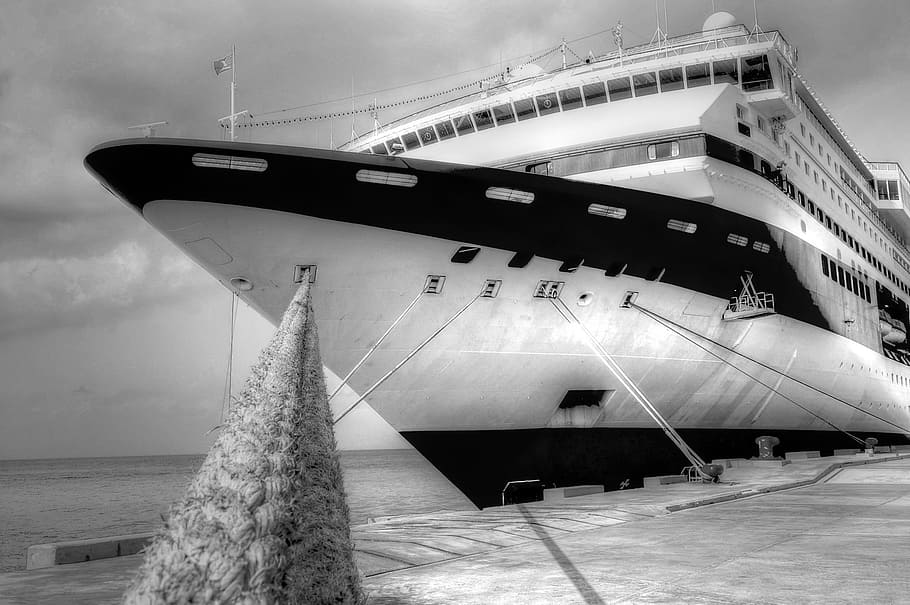 fotografía en escala de grises, crucero, mi barco, barco de pasajeros, viaje, crucero de vacaciones, transporte, agua, modo de transporte, arquitectura