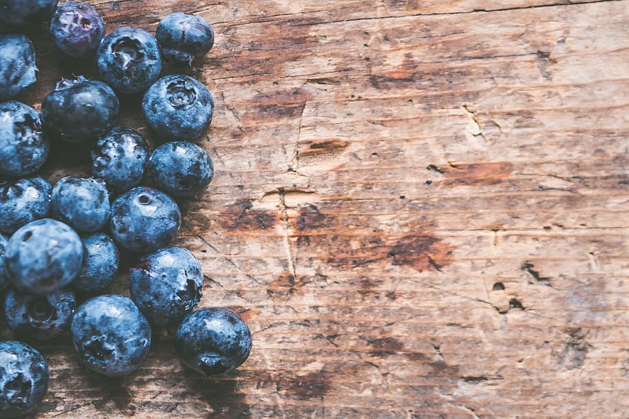 Blueberry, buah, Meja, kayu, makanan, segar, pedesaan, tekstur, dinding, makanan dan minuman
