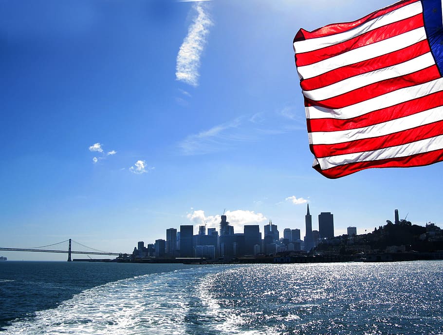 América, San Francisco, Bahía de San Francisco, bandera, California, viajes, ciudad, bahía, agua, puente