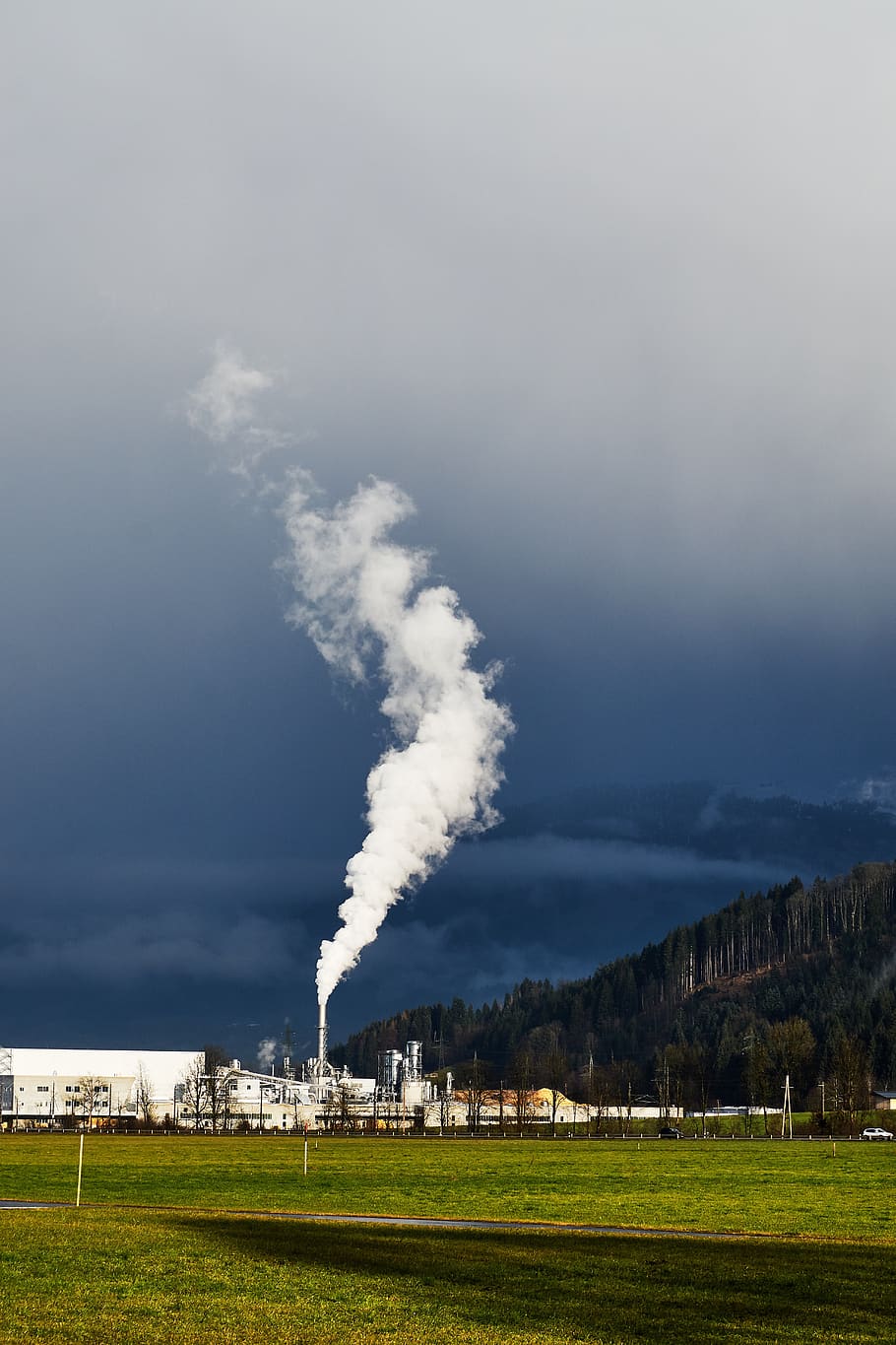 industry, air pollution, tyrol, alpine, kitzbühel, blue, sky, clouds, steam, exhaust gases