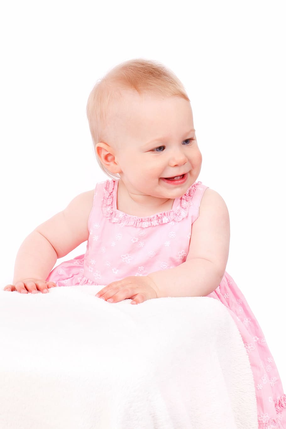 baby's pink dress, baby, caucasian, child, cute, expression, face, funny, girl, happy