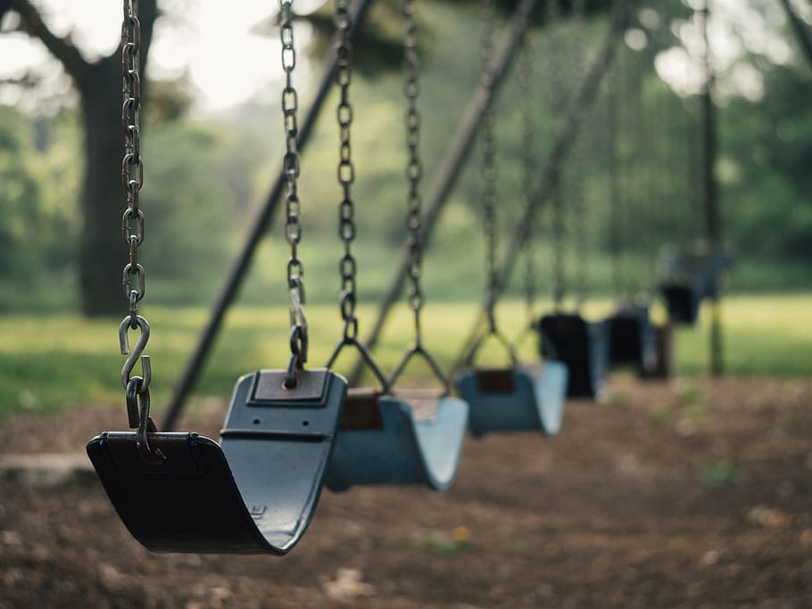 selective, focus photography, swing, playground, swings, photography, park, fun, nature, day