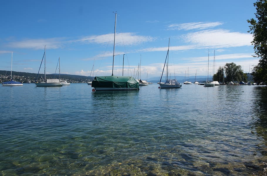 zurich, lake, holidays, partly sunny, sailboats, the stones, water, haven, transportation, nautical vessel