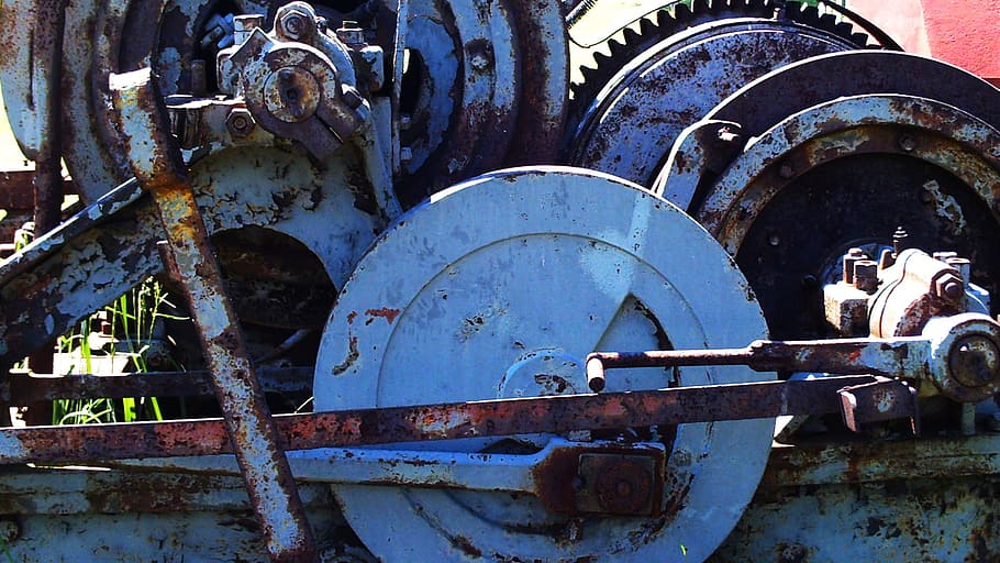 Foto de primer plano, marrón, pieza de herramienta de metal, engranajes, máquina, viejo, mecánico, industria, mecanismo, mecanismo de relojería