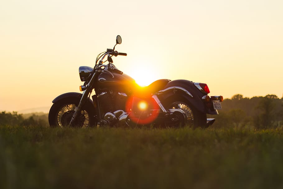 motocicleta de crucero, dorado, hora, motocicleta, puesta de sol, verano, transporte, moto, bicicleta, dom