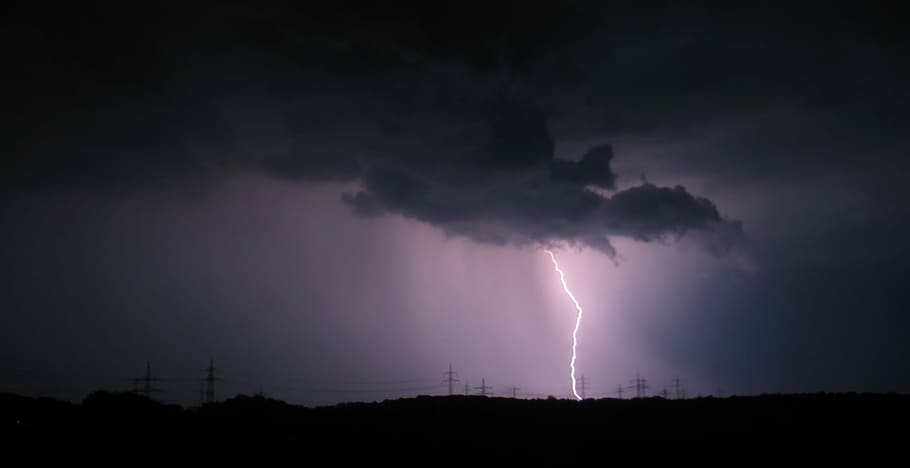 lightning bolt, cloudy, sky, Flash, Thunderstorm, Clouds, Night, nature, storm, summer thunderstorm