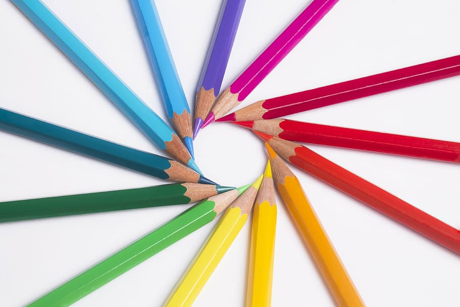 assorted-color pencil, pencils, colors, pastels, rainbow, drawing, artistic, art, draw, coloring