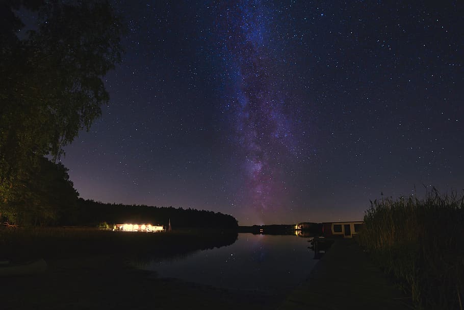 milky way, star, night, lake, landscape, astronomy, water, star - space, scenics - nature, sky