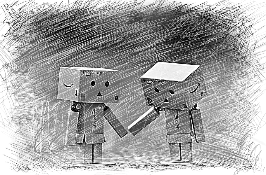 danbo illustration, danbo, greeting card, drawing, figure, together, hand in hand, love, togetherness, for two