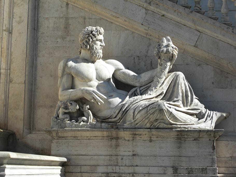 man, laying, stone statue, piazza del campidoglio, statue, monument, one, lying, rome, italy