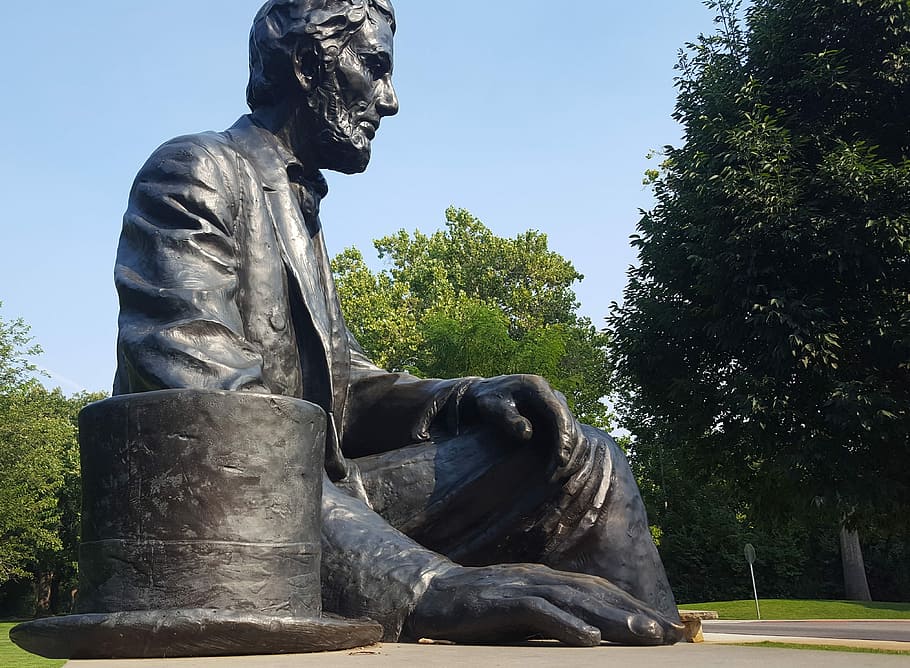 Abraham Lincoln, President, Statue, bench, giant, sculpture, bronze, park, friend, stovepipe hat