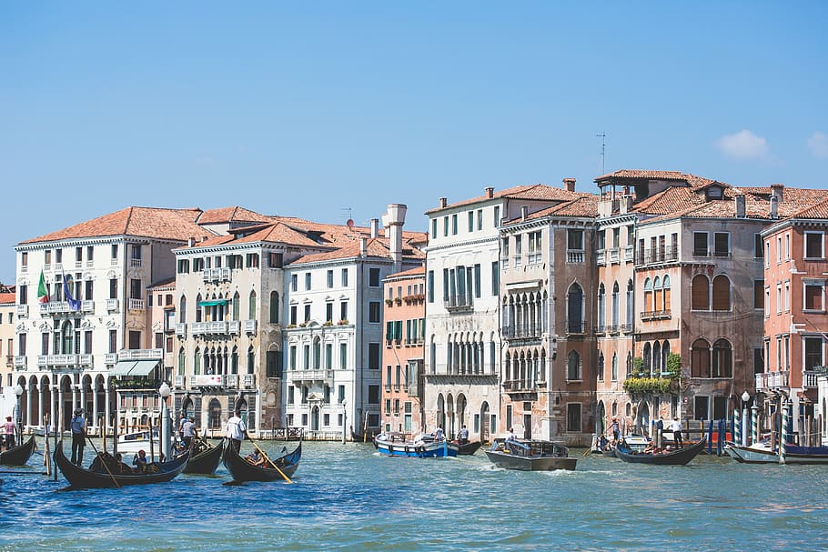 veneza canal grande casas, veneza, canal grande, casas, arquitetura, barcos, canal, gôndola, itália, mar