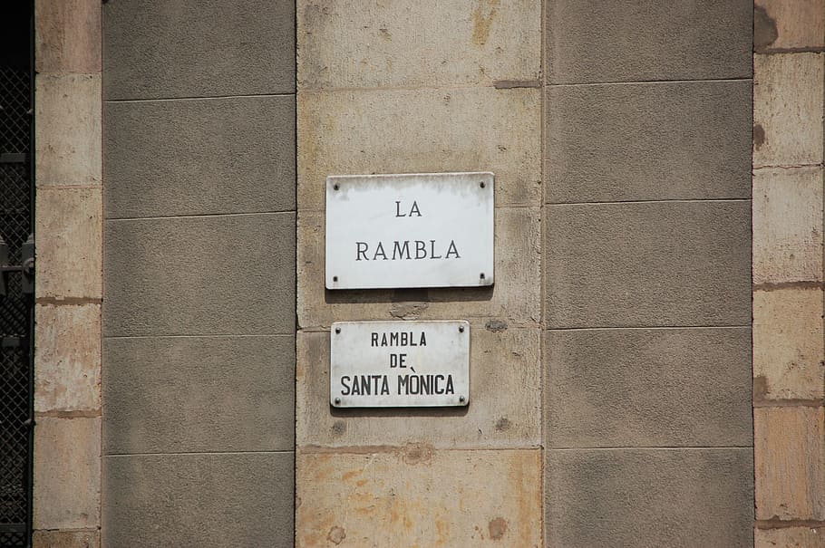 la, rambla signage, brown, wall, Spain, Barcelona, La Rambla, sign, building Exterior, architecture And Buildings