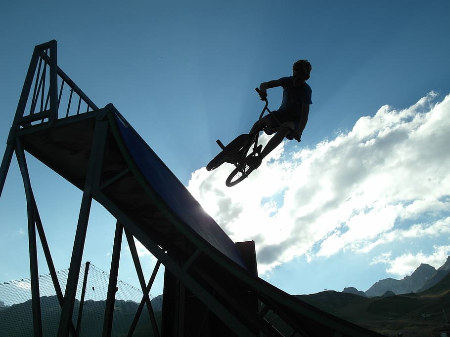 bicycle exhibition, bmx, shadow, bicycle, bike, jump, style, silhouette, acrobatics, fly