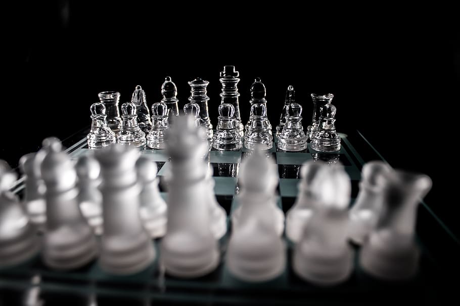 claro, xadrez de vidro, conjunto, rei, xadrez, jogo, competição, preto, inteligência, jogar