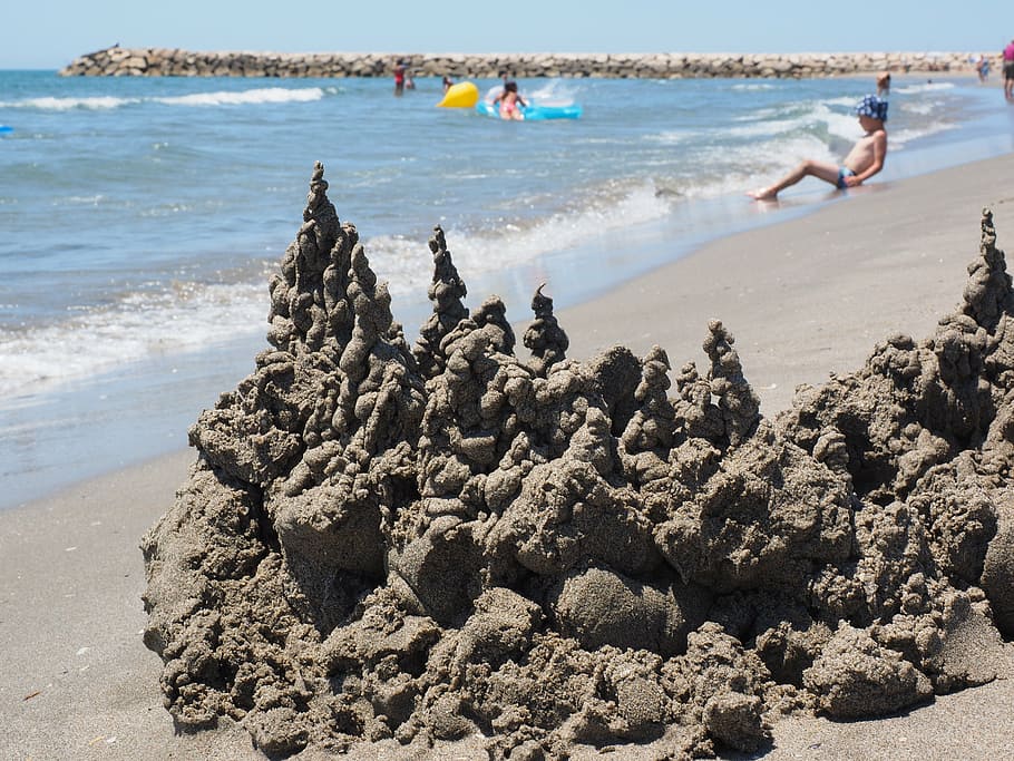 castelo, Sandburg, mar, praia, nadar, férias, Castelo Kllecker, obra de arte, obras de arte em areia, areia