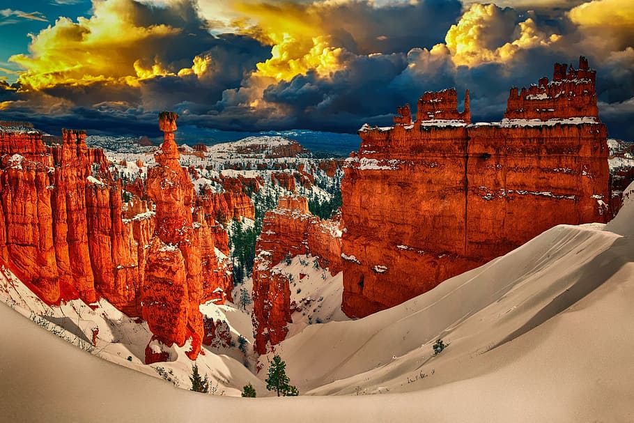 grand canyon illustration, snow, landscape, winter, cold, nature, season, outdoor, mountain, snowdrift
