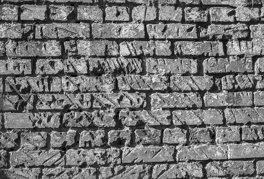 batu bata, dinding, bata, tekstur, pola, pasangan bata, struktur, bangunan, hitam dan putih, bw