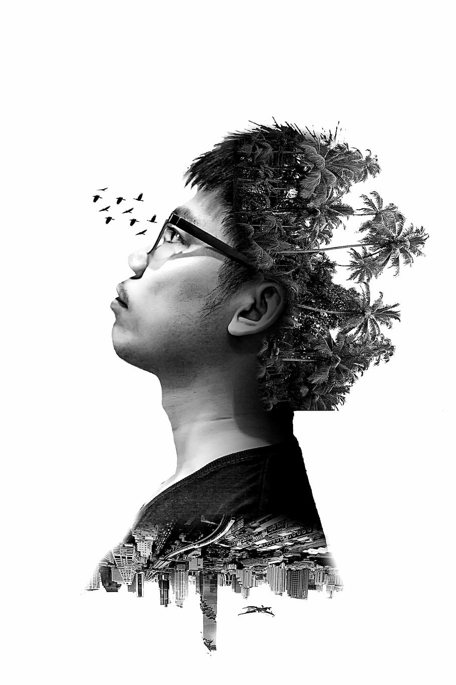 man's edited portrait, nature in mind, eyewear, palm, lad, city, fashion, only women, adult, one woman only