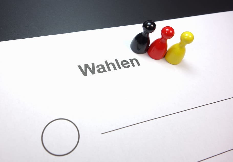 three, black, yellow, red, game pieces, Choice, Elections, Germany, Ballot Paper, select