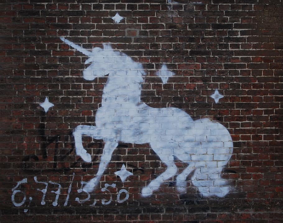 white unicorn painting, unicorn, drawing, graffiti, mural, art, horse, animal, mythology, horn