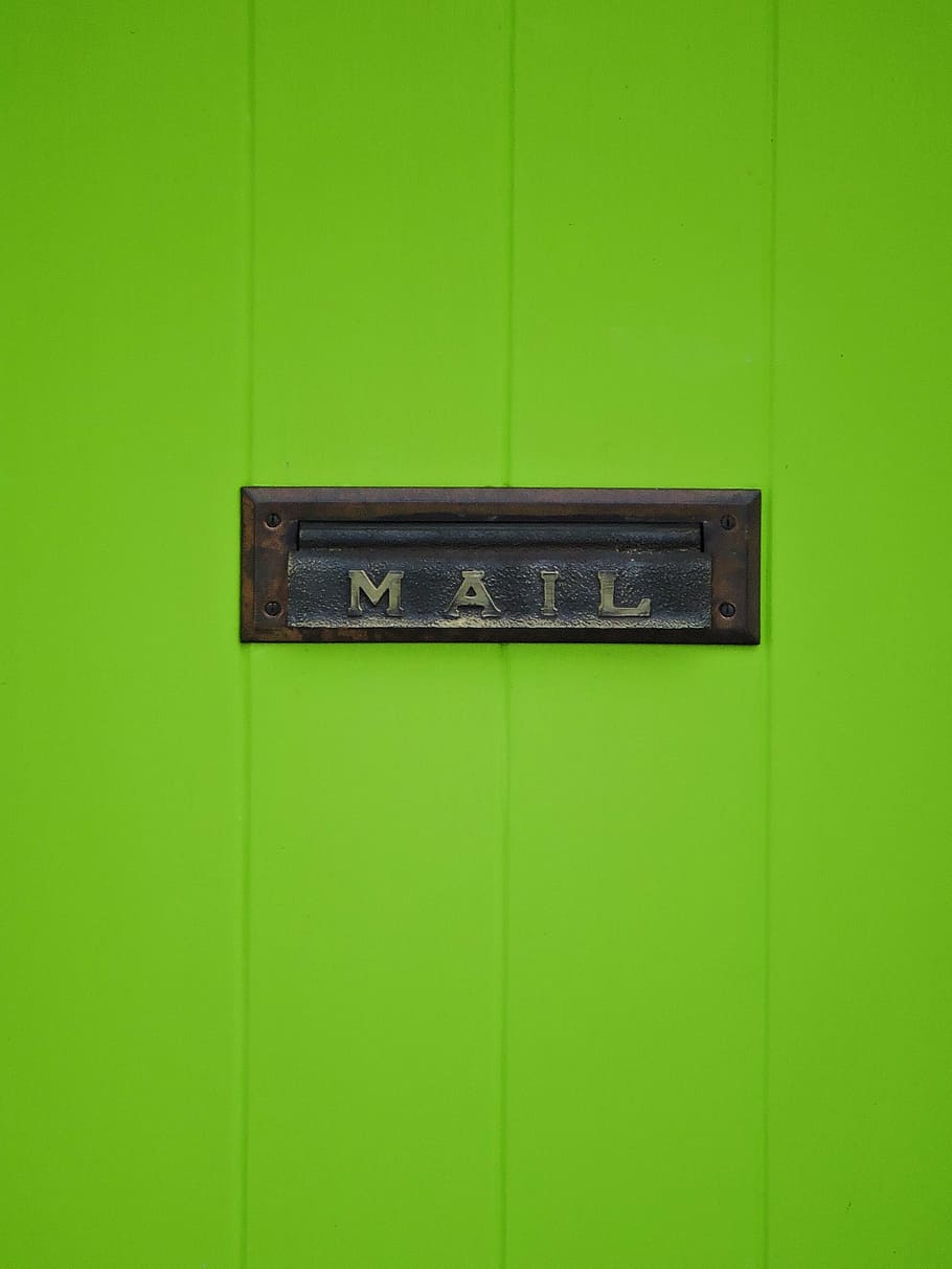 mail signage, door, mail slot, mail, brass, slot, metal, green, lime, antique