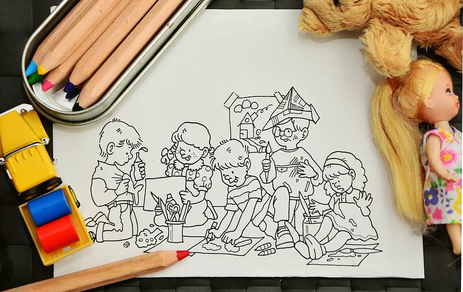 bolígrafos de varios colores, pintura, tinker, jardín de infantes, bolígrafos, páginas para colorear, dibujo para niños, lápices de colores, dibujo, imagina