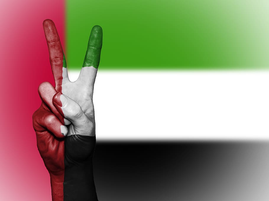 Emiratos Árabes Unidos, paz, mano, nación, fondo, bandera, colores, país, icono, nacional