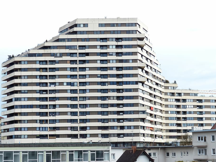 brown, white, high-rise, building, daytime, skyscraper, block of flats, architecture, social housing, danube centre