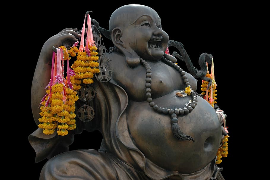 laughing buddha figurine, buddha, shamanism, laugh, look forward, obese, bronze, figure, art, bronze statue