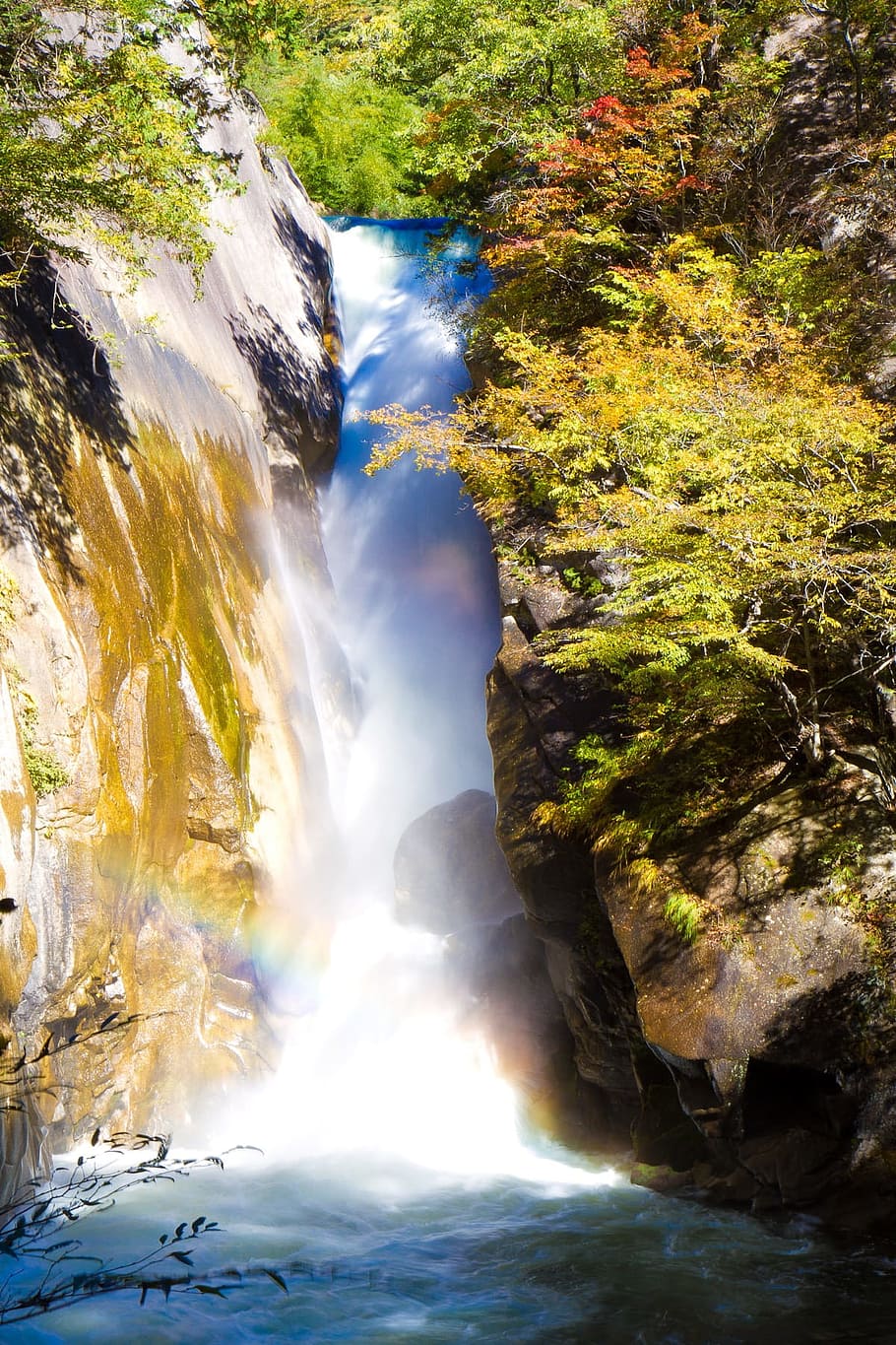 Japan, Forest, Trees, Woods, Autumn, fall, foliage, waterfall, waterfalls, cascade