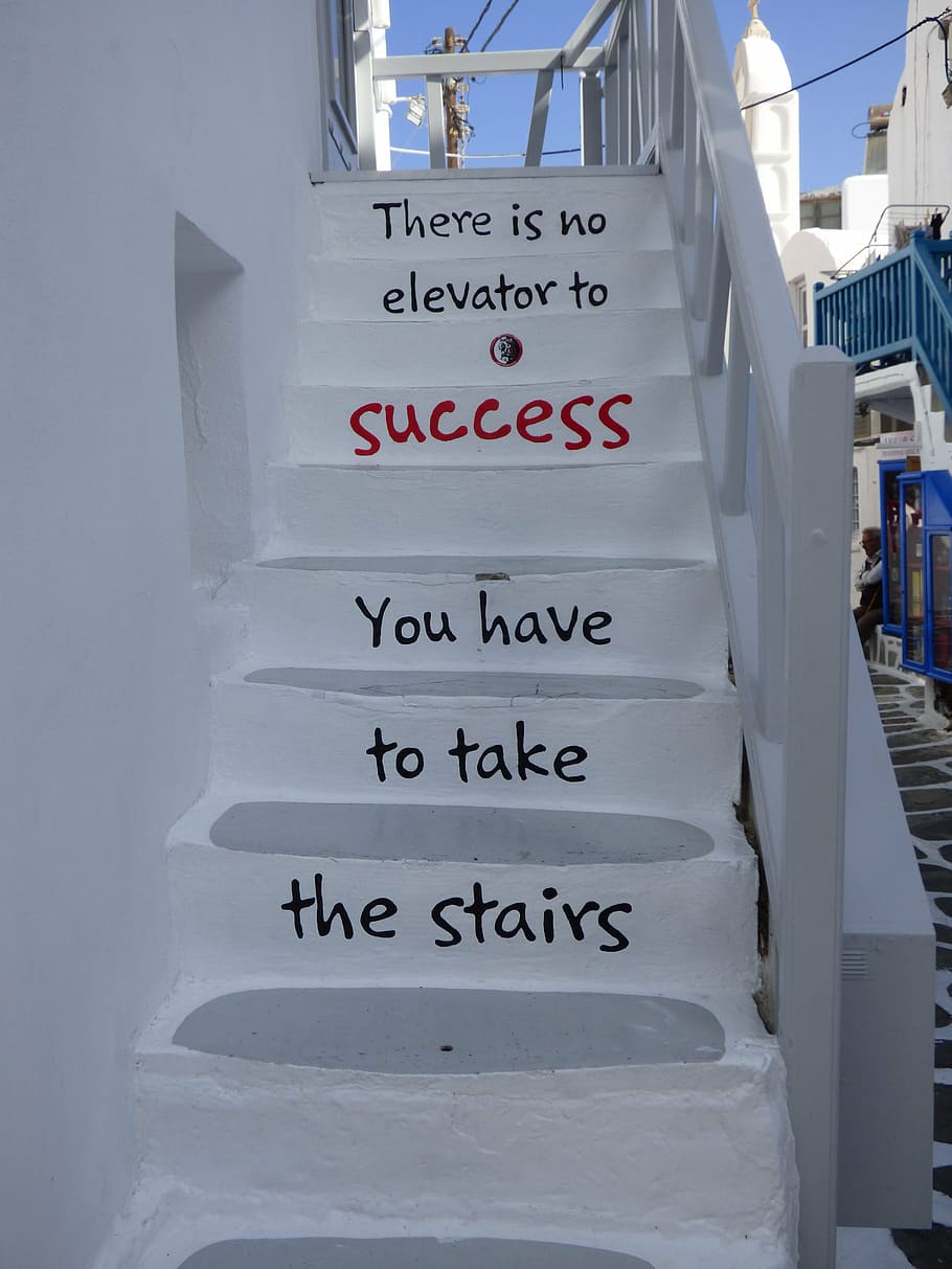 blanco, gris, concreto, escaleras, inspiración, éxito, mykonos, grecia, motivación, escalada
