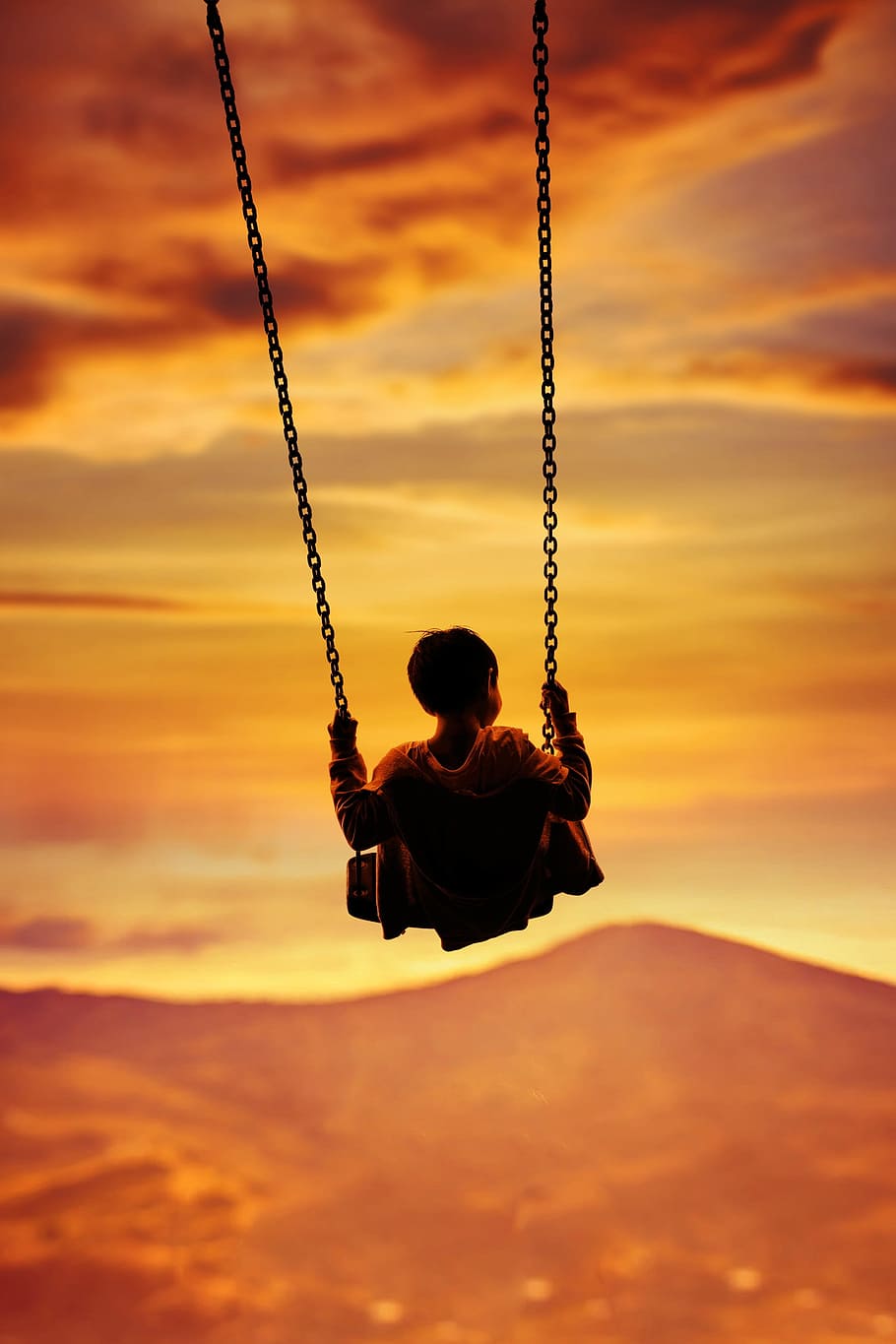 sunset, sun, the dome of the sky, dawn, play, air, swing, landscape, sky, cloud - sky