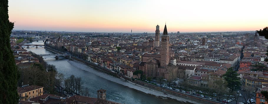 itália, panorama, rio, igreja, vista, turismo, água, arquitetura, paisagem, feriados