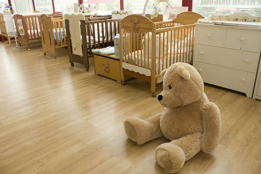 brown, bear, plush, toy, besides, wooden, cribs, dresser, Wedge, Babies