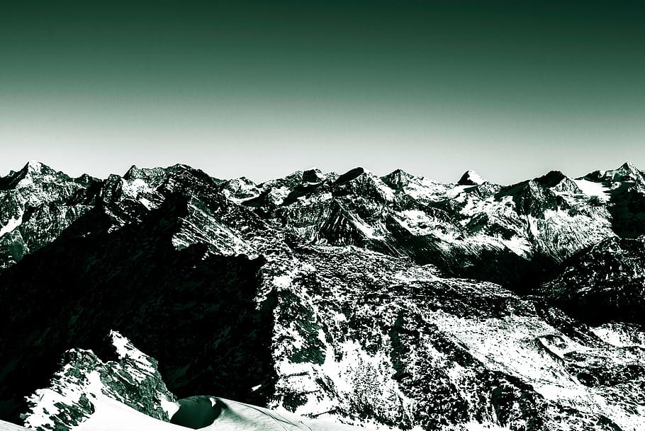 fotografia de paisagem, nevado, montanha, branco, preto, neve, inverno, rocha, colina, cimeira